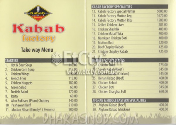 The Kabab Factory (Food Menu)